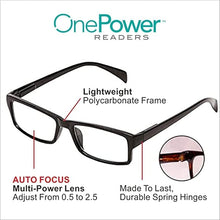 Load image into Gallery viewer, One Power Readers Auto Focus Reading Glasses, Clear Focus Auto Adjusting Optic for Women and Men, Black, (PACK OF 2)