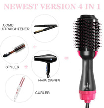 Load image into Gallery viewer, 4 IN 1 One Step Hair Dryer and Volumizer, Hot Air Brush, Styling Brush Styler, Negative Ion Hair Straightener Curler Brush for All Hairstyle-Black